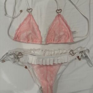 Crystal Heart Pink Lace Bikini